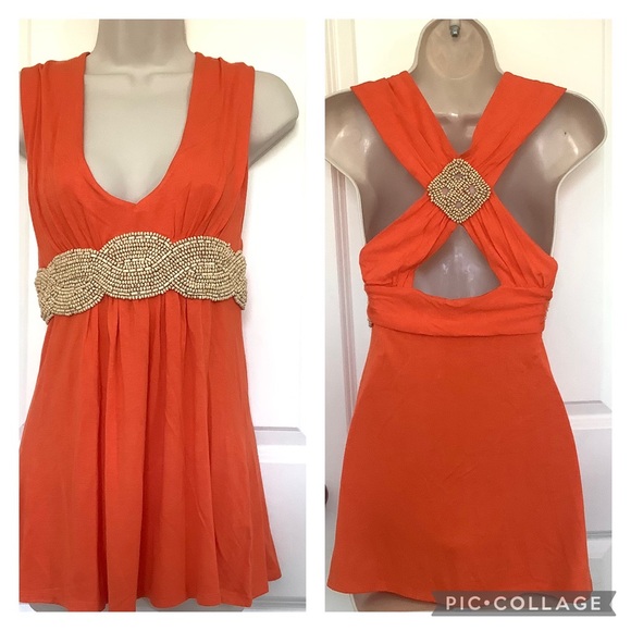 Boston Proper Tops - NWOT Boston Proper Orange Beaded Stretch Tunic Top Size XXS Crisscross Back